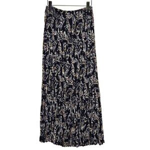 Vintage Navy‎ Blue Paisley Pleated Broomstick Maxi Skirt M